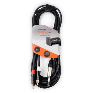 Stagecore x2 6.35mm Mono Jack Plug To x2 Male RCA Phono Plug Cables